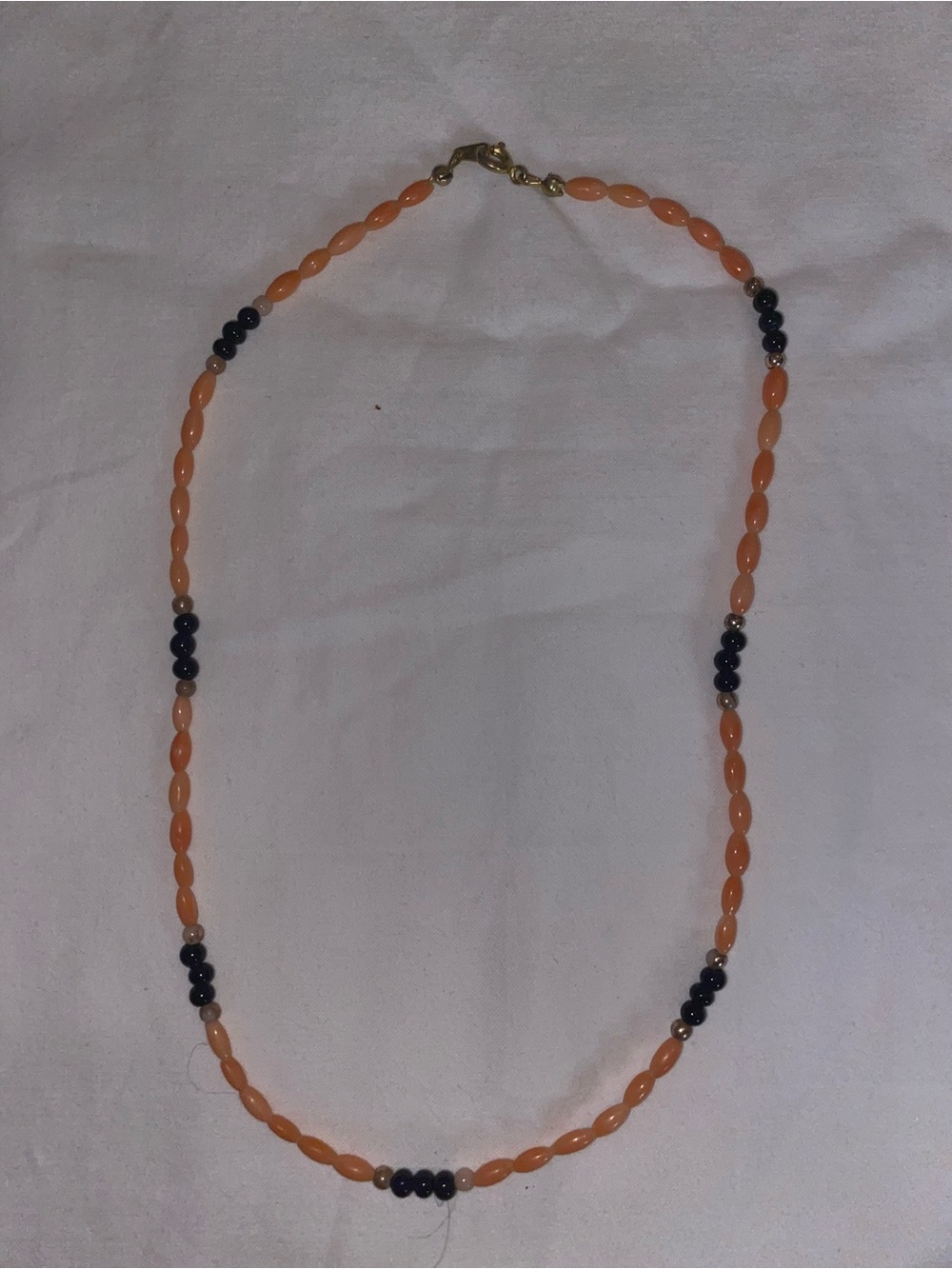 Peach and Black Beaded Necklace with Gold-Tone Clasp